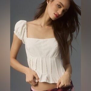 Anthropologie White Puff Sleeve Blouse
